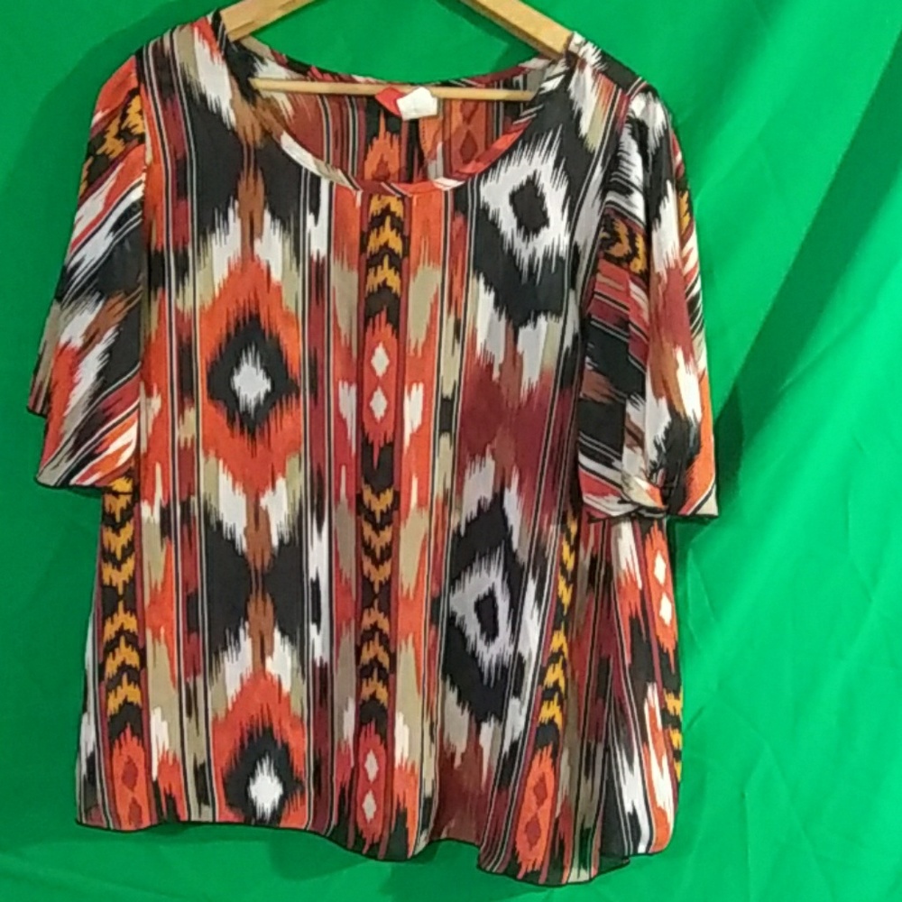 PLUS passport love boho flutter sleeve blouse 1x